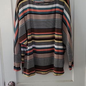 Multi color striped ribbed Dolman sweater